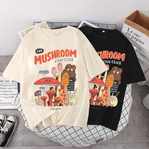 メンズTシャツコットンアーモンドかわいいOネックカジュアルサマーウィメンズTシャツ2022マッシュルームヴィンテージファッションストリート衣料P230601