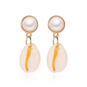 Stud Shell Round Pearl Charm Earrings Ethnic Style Beach Alloy Earring For Women Vacation Party Ear Drop Ornaments Accessories Gold Dhqbm