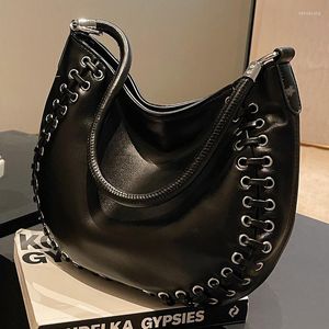 Sacos de noite senhoras preto axila bolsa de ombro cera de óleo couro feminino bolsa de compras crossbody couro couro alça de corda bolsas femininas originais