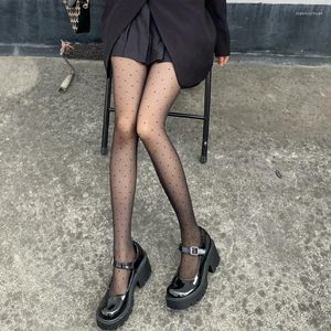 Calze da donna 1 pezzo / calze a gamba lunga a pois Collant anti-gancio sottili da donna Collant sexy in seta nera Bianco trasparente