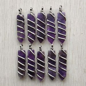 Anhänger Halsketten Mode Gute Qualität Natürliche Amethyst Stein Schwert Anhänger Für Schmuck Zubehör Kennzeichnung Großhandel 10 teile/los