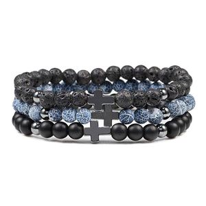 Perlen 6mm Schwarz Lava Rock Stein Onyx Perlen Armbänder Klassische Kreuz Stretch Tigerauge Armband Religion Armreif Frauen Männer Handgelenk Juwel Dhwqi