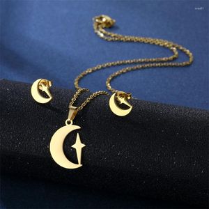 Anhänger Halsketten Europäische und amerikanische Edelstahl Stern Mond Halskette Ohrringe Set