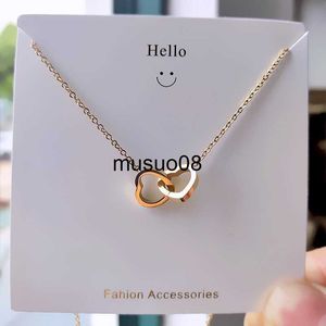 Pendant Necklaces Korean Version 18k Rose Gold Collarbone Chain Necklace For Women Double Ring Heart Titanium Steel Color-proof Necklace Jewelry J230601
