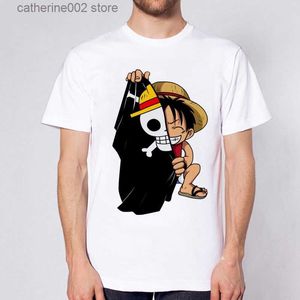 Erkek Tişörtleri Komik Tişört Japon Anime Erkekler T-Shirt Luffy T Shirt Giysileri Tee Fil Baskı Tişört Kısa Kollu Üst Tee Giysileri T230601