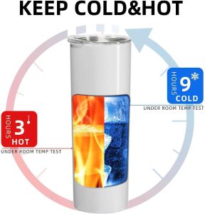 US Warehouse 20 oz Sublimation Tumblers Rak Avsmalnande blank vit tumbler med lock sugrör gummibotten 20 oz Rostfritt stål vakuum