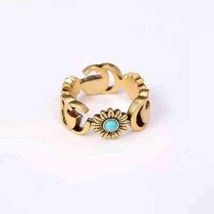 70% off designer jewelry bracelet necklace Daisy ring bronze flower Turquoise Ring for couplesnew jewellery