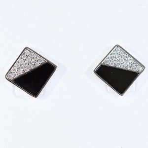 Orecchini a bottone Quadrati classici in bianco e nero con zirconi cubici Accessori brillanti Orecchini in resina per gioielli da donna regalo per ragazze
