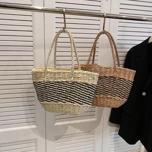 Evening Bags Women Top-handle Bag Contrast Color Summer Ladies Woven Tote Paper Rope Fashion Elegant Handmade Casual Seaside Holiday