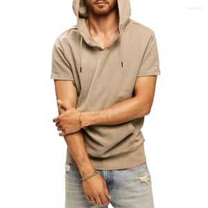 Мужские свитера 2023 летние повседневные виды спорта Мужчины с капюшоном комфортно чисто хлопок мужской футболка с коротким рукавом.