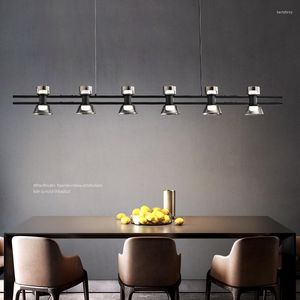 Chandeliers Chinese Restaurant Chandelier Word Nordic Modern Minimalist Light Luxury Bar LED Strip Lamp Kitchen Island Table Fixture