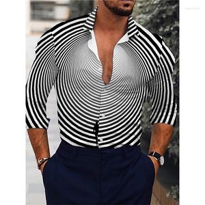 Men's Casual Shirts Social Vintage For Men Oversized Shirt Stripe Print Long Sleeve Tops Men's Clothing High Quality Cardigan Blouses