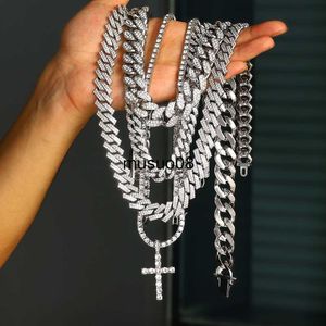 Pendant Necklaces 16MM Iced Out Cuban Link Chain New Design Luxury Clasp Crystal Necklace Stainless Steel Jewelry for Men and Women Collar Combre J230601