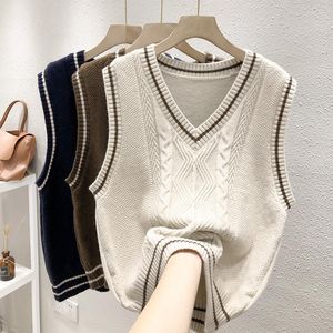 Gilet da donna Maglione lavorato a maglia da donna Gilet senza maniche con scollo a V Moda coreana Stile college Ragazze Casual Pullover Gilet Canotta