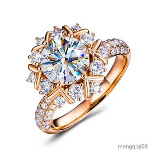 Band Rings Luxury Female Crystal Snowflake Thin Ring Trendy Rose Gold Color Engagement Charm White Zircon Wedding For Women