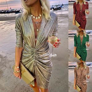 Casual Dresses Womens Sexy V-Neck Solid Party Prom Long Sleeve Bodycon Night Club Luxury Elegant Dress Women Vestidos De Gala