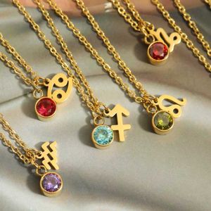 Pendanthalsband Eleganta trendiga Shiny Crystal Star Zodiac Sign Taurus Stenbock Scorpio Tolv 12 Konstellation Pendant Neckor för kvinnor J230601