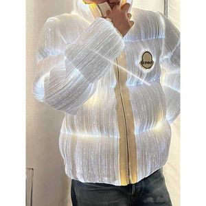 Inverno personalizado novo flash luminoso sânscrito para baixo homens e mulheres com a mesma jaqueta de fibra óptica tx