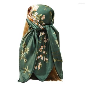 Halsdukar mode hijab halsduk kvinnor blommor tryckt siden satin pannband stora sjalar och wrap 90 90 cm fyrkantig halsduk för damer