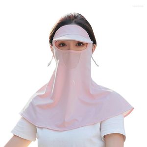 Bandanas Summer Silk Mask Sun Hats Women Respirável Suncreen Full Face Neck Protection Outdoor Bicycling Máscaras de Praia Cap Visor