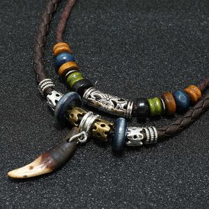 Pendant Necklaces Men's Bohemia Tooth Pendant Leather Beaded Weaved Necklace Christmas Gift Jewelry Statement Necklace Initial Necklaces J230601