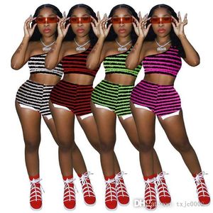 Женские спортивные костюмы сексуальная мода Spicy Girl Stripe Stripe Случайный универсальный майки шорты с двумя частями