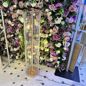 Tall Acrylic lightting Crystal Pillar Aisle Road Lead flower stand center pieces With Led Light for wedding backdrop stage imake930
