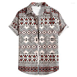 Erkekler Sıradan Gömlekler Erkek Kısa Kollu Düğme Down Plaj Elbise Şık Afrika Etnik Baskı Hawaii Gömlek Erkekler Camisa Sosyal Maskulina