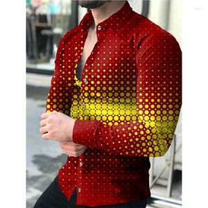 Men's Casual Shirts Fashion Vintage For Men Oversized Shirt Polka Dots Print Long Sleeve Tops Men's Clothes Club Prom Cardigan Blouses