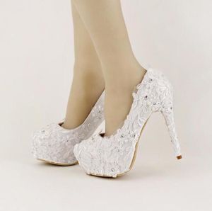 Sapatos de noiva com laço de fita branca doce sapatos de plataforma de salto alto com estilete sapatos de noiva feitos à mão confortáveis de cetim sapatos femininos9309859