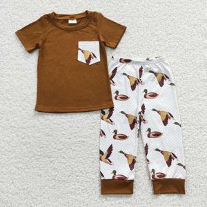 Set di abbigliamento Wholsale Baby Boy Outfit Kid maniche corte tasca anatra marrone camicia t-shirt bambino pantaloni primavera autunno