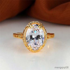 Anéis de banda de luxo feminino anel de cristal branco clássico ouro amarelo noivado metal casamento para mulheres