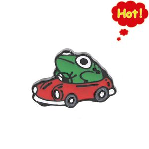 Funny Animal Brooch Pins Cartoon Frog Driving Car Metal Paint Enamel Brooches for Boys Gift Jewelry Clothes Badges Denim Shirt Lapel Pin