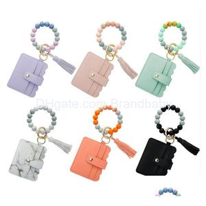 Smycken colorf silpärlor armband länk Tassel med pu kreditkortdesign armband god kvalitet nyckelkedjan charm födelsedagspresent dropp ot4lk