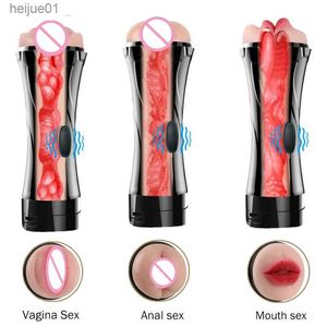 Vibrator sexleksaker för män fick fitta konstgjord vagina onani mun vaginal analsex maskin manlig onanator sexbutik l230518