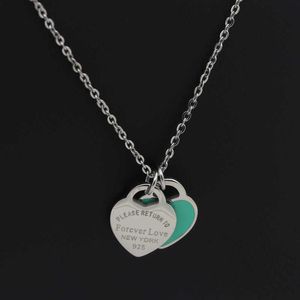 Pendant Necklaces New Arrival Double Heart Enamel Ladie FOREVER LOVE Stainless Steel Necklace Jewelry Wholesale Gift For Women J230601