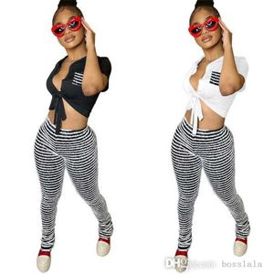 Designer Womens TrackSuits Summer Sexy Striped Pants z krótkim rękawem T-shirt Outfits Ladie