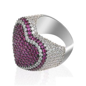 Полоса звучит хип сердца Ice Out Gold Lating Bling Cubic Circonia для мужчин модные хип -хоп ювелирные изделия Drop Drop Drow Dhcfr