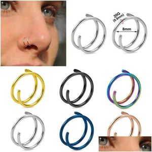 Anéis de nariz studs aço inoxidável anel duplo espiral piercing no septo cartilagem brincos de argola tragus helix para mulheres joias narinas dhals