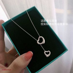 Designer Brand Tiffays Classic Hollow Heart Necklace 925 Silver Neckchain