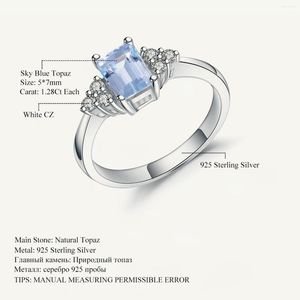 Cluster Rings Gem's Ballet 1.28 Natural Sky Blue Topaz Rectangle Gemstone 925 Sterling Silver Wedding For Women Fine Jewelry