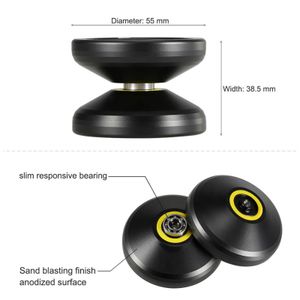 Yoyo Magic Yoyo Responsive Hochgeschwindigkeits-Jojo-Drehmaschine aus Aluminiumlegierung mit rotierender Schnur für Jungen, Mädchen, Kinder, Schwarz