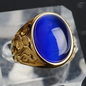 Cluster Ringe Hip Hop Herrenmode Simulierter Opal Stein Ring Edelstahl Gold Farbe Schmuck Geschenk Retro Tropfen