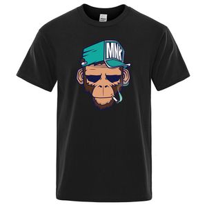 Camisetas Masculinas de Algodão Tops de Macaco Fumando Desenhos Animados de Manga Curta Personalidade Masculina Camisetas de Rua Soltas Camisetas Extragrandes Roupas Macias Respiráveis 230601