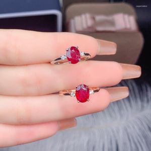 Cluster Rings Natural Ruby Stone 6 8mm With925 Sterling Silver Wedding For Women