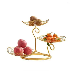 Plates 3 Tier Fruit Basket Bowl Plate Candy Cake Golden Black Iron For Kitchen Living Room