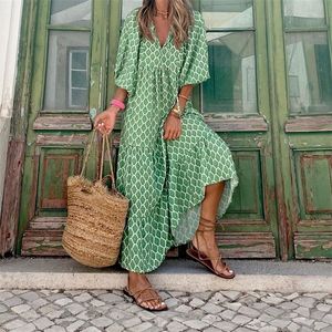 Basic Casual Dresses Women Long Dress Bohemian Beach Dress Cotton Plus Size V Neck Casual Elegant Dress Maxi Dress Loose Robe Female Vestidos 230531