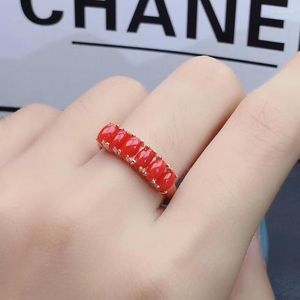 Venda de anéis cluster 925 anel de coral precioso de prata para festa 3 5 mm vermelho natural