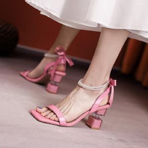 Sukienka buty Summer Gruby na obcasach wysokich kwadratowych pestek kostki Sandały Pearne Sandały Wygodne i wszechstronne skórzane buty dla kobiet