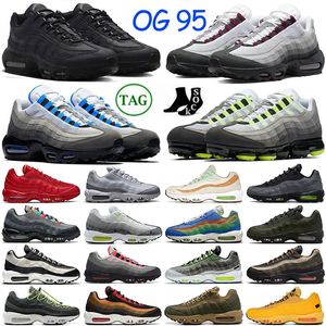 Tasarımcı 95 OG Koşu Ayakkabıları Maxs Max Mens Dark Ordu Açgözlü Chaussures 95S Neon Güneş Kırmızı Üçlü Siyah Beyaz Yansıtıcı Volt Dünya Günü lacivert üzüm spor ayakkabıları